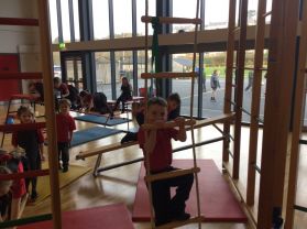 Apparatus fun in PE:- Mrs Acheson’s class